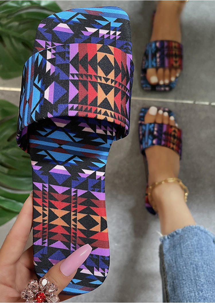 

Aztec Geometric Flat Slippers - Deep Blue, SCM000455