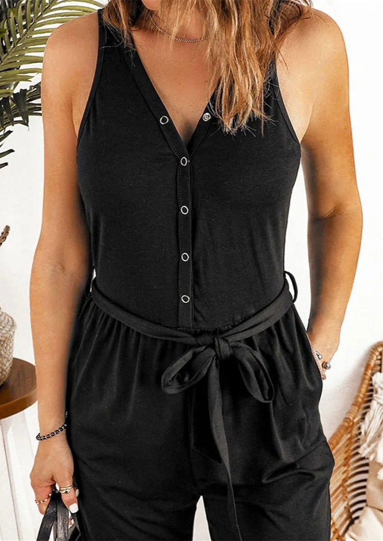 

Button Pocket Spaghetti Strap Jumpsuit - Black, SCM000547