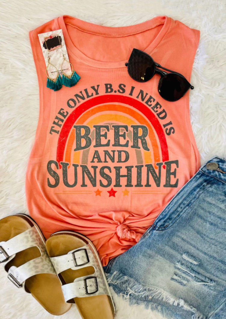 The Only B.S I Need Is Beer And Sunshine Rainbow Tank - Orange