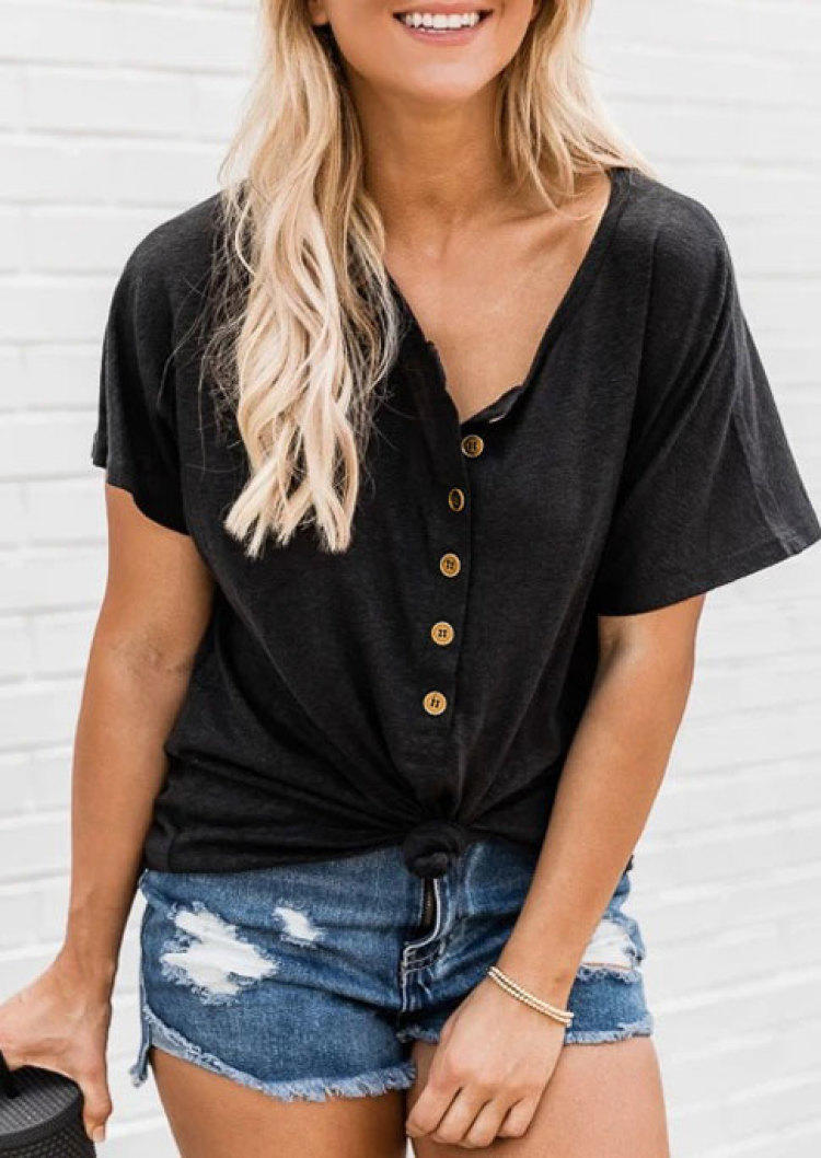 

Button High Low Hem Casual Blouse - Black, SCM000948