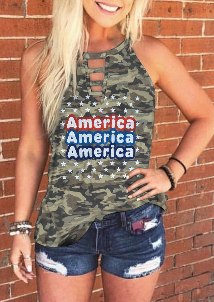 America Camouflage Star Hollow Out Camisole