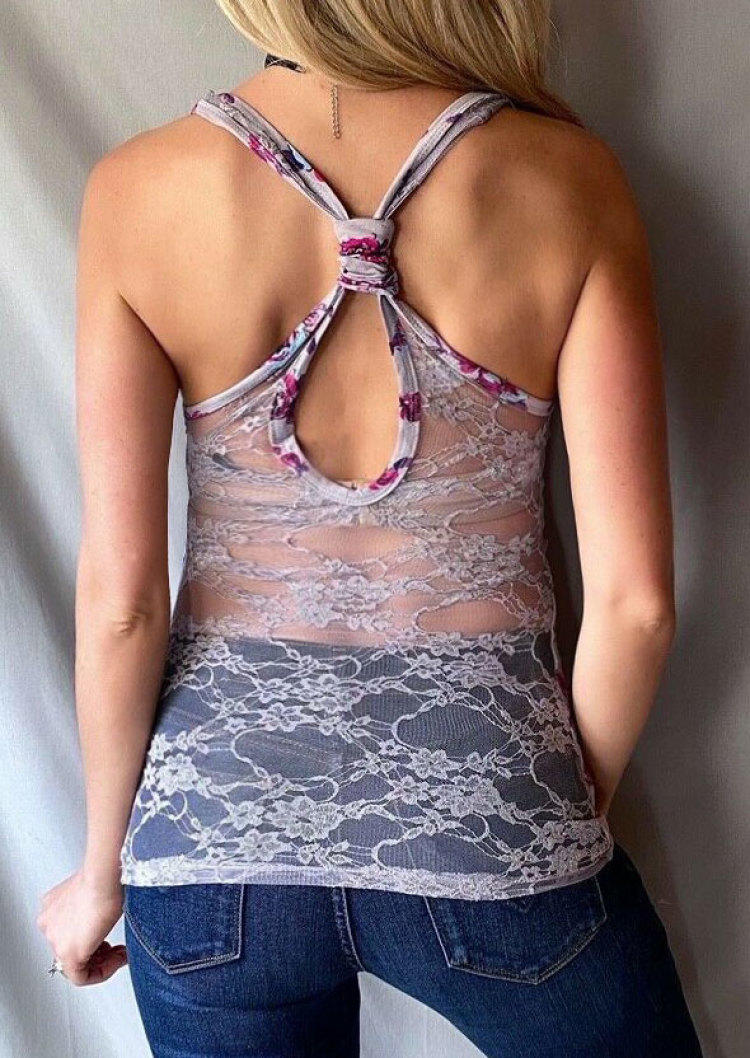 

Lace Splicing Floral Cut Out Tank - Gray, SCM001013