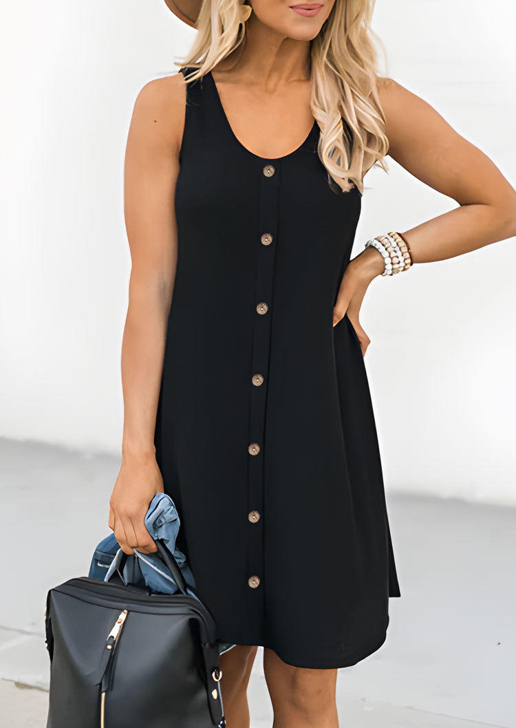 Buy Button Sleeveless Mini Dress - Black. Picture