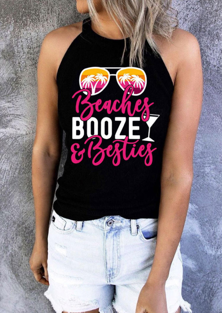 

Beaches Booze & Besties Coconut Tree Glass Camisole - Black, SCM001043