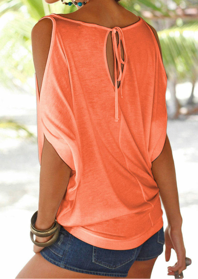 Beer And Sunshine Rainbow Hollow Out Cold Shoulder Blouse - Orange