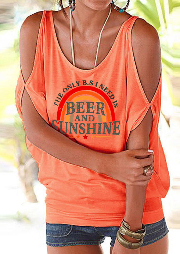 

Beer And Sunshine Rainbow Hollow Out Cold Shoulder Blouse - Orange, SCM001054