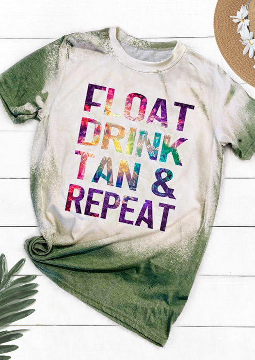 

Float Drink Tan & Repeat Bleached T-Shirt Tee - Green, 532036