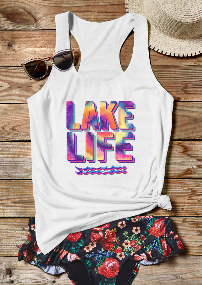 

Lake Life Tie Dye Racerback Tank - White, 532286