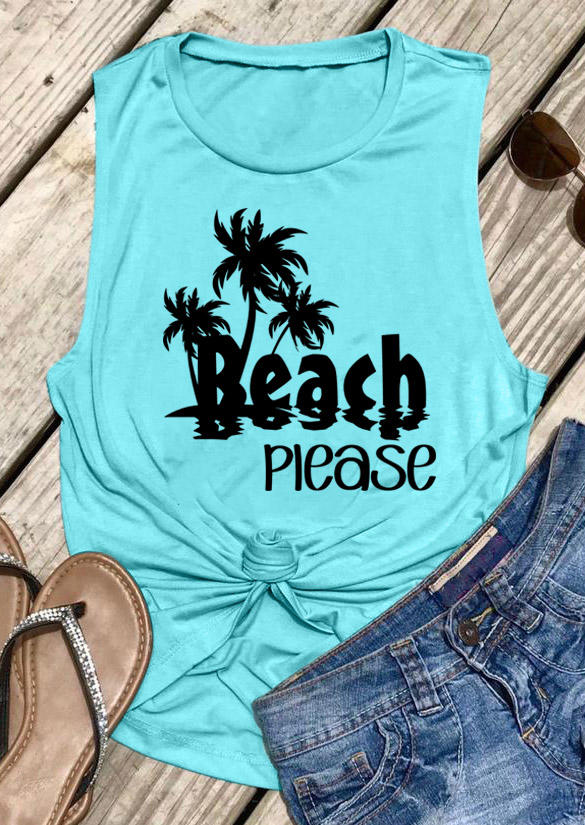 

Beach Please Coconut Tree Racerback Tank - Cyan, 532336