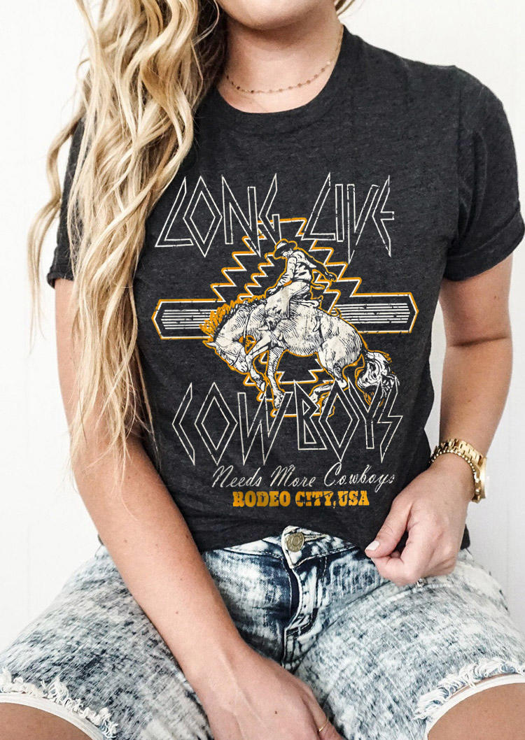 Long Live Cowboys Rodeo City USA T-Shirt Tee - Dark Grey