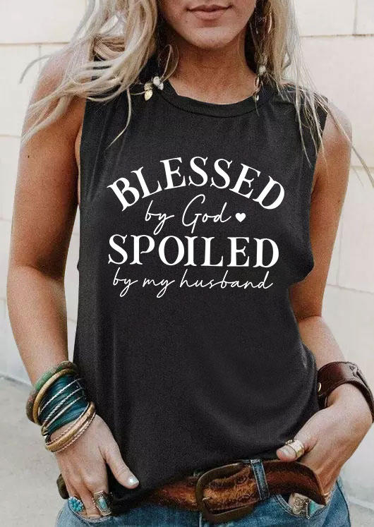 

Blessed By God Spoiled By My Husband Heart Tank - Dark Grey, Gray, 532391