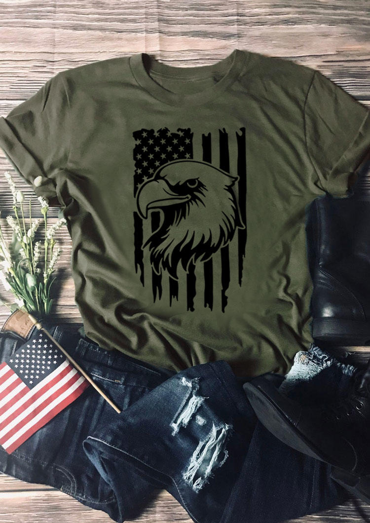 American Flag Eagle T-Shirt Tee - Army Green