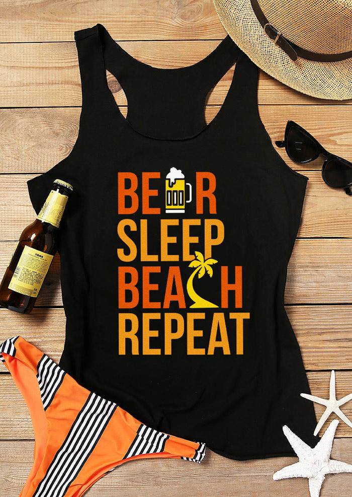 

Beer Sleep Beach Repeat Racerback Tank - Black, 532416