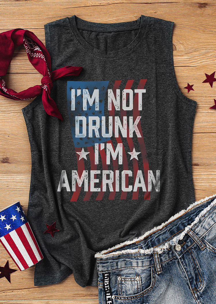 I'm Not Drunk I'm American Flag Tank - Dark Grey