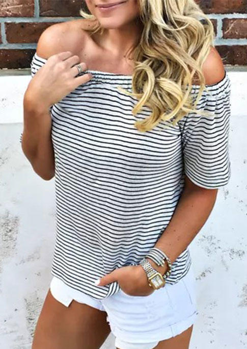 

Striped Off Shoulder Blouse, Stripe, 532651