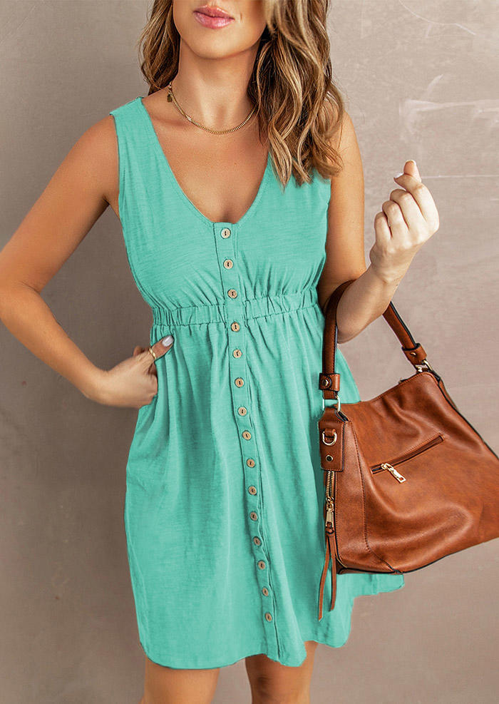 

Slit Button Sleeveless Mini Dress - Green, 532657
