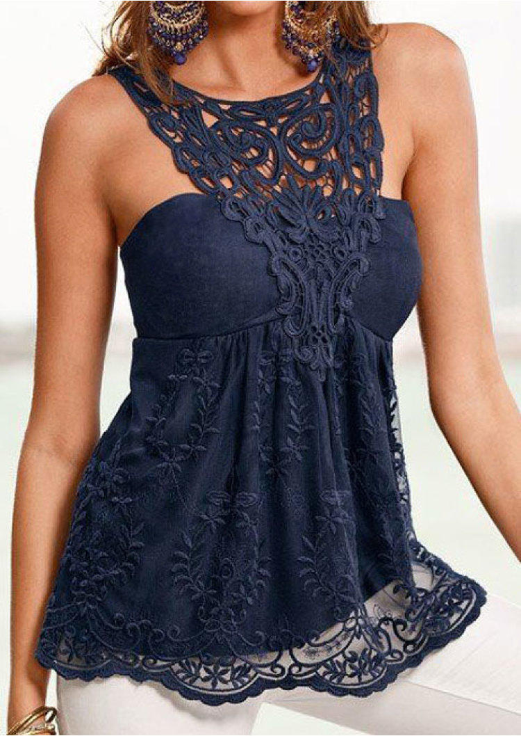 

Lace Splicing Casual Tank - Navy Blue, SCM000801