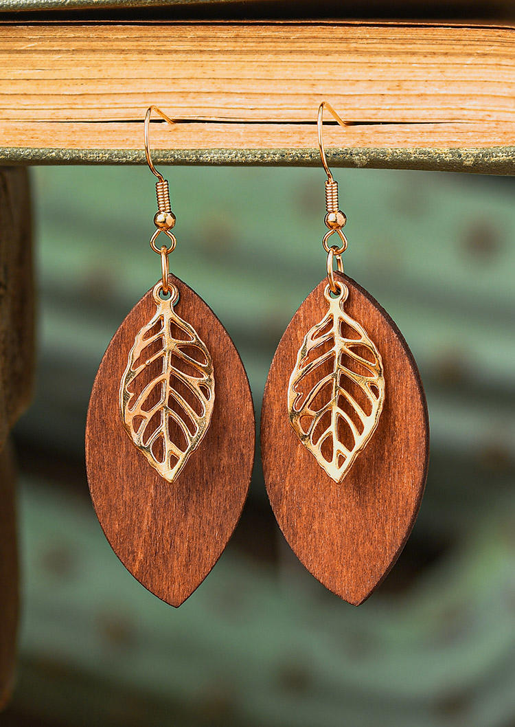 Buy Hollow Out Leaf Dual-Layered Earrings. Picture
