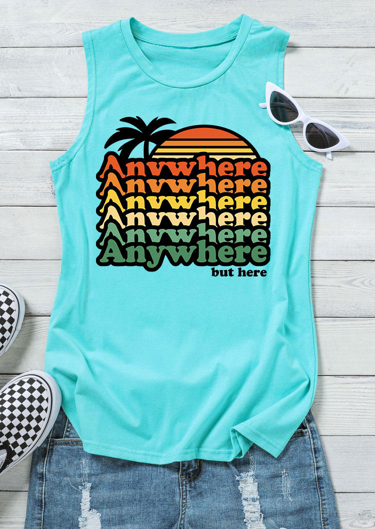 Coconut Tree Sunset Anywhere But Here Tank - Cyan