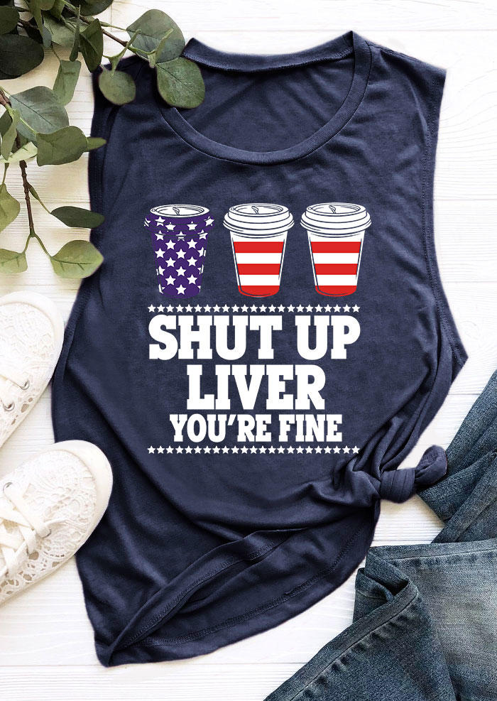 

Shut Up Liver You're Fine American Flag Star Tank - Navy Blue, 532404