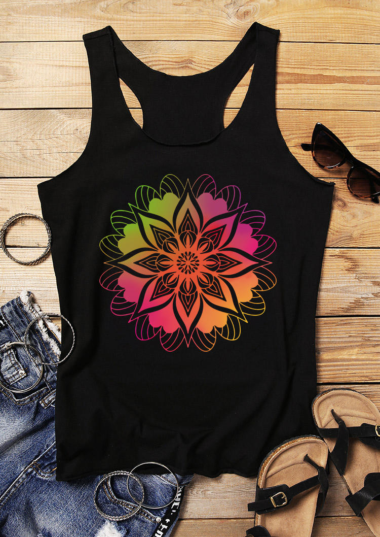 

Gradient Floral Racerback Casual Tank - Black, 532578