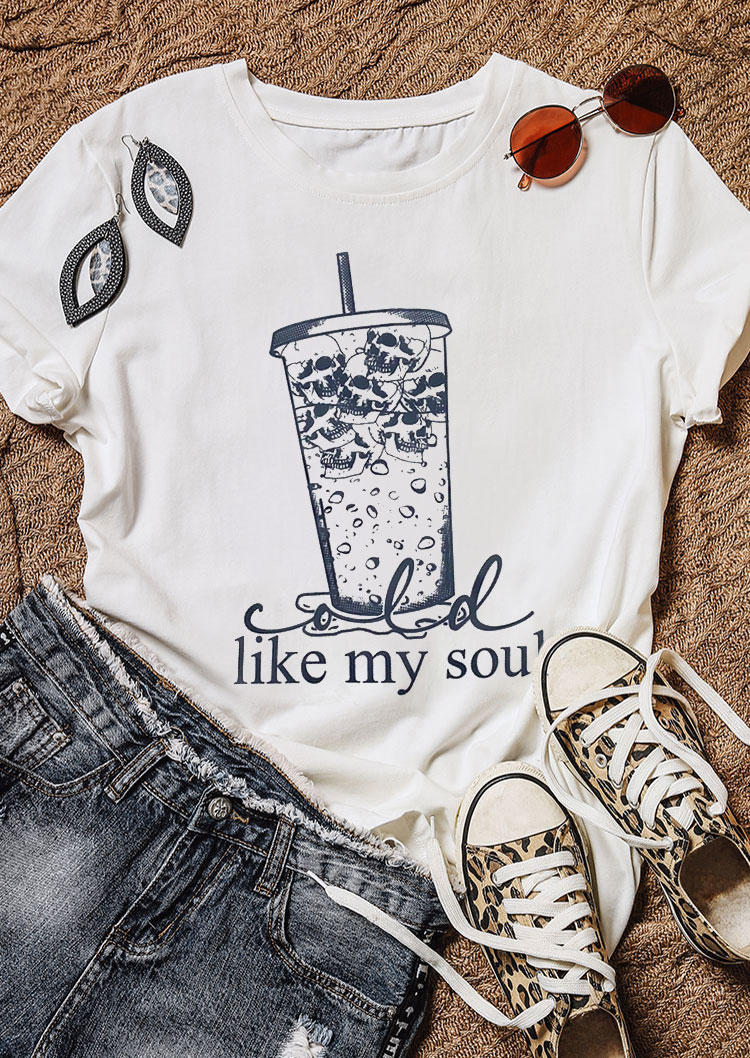 

Like My Soul Skull Drink T-Shirt Tee - White, 532618