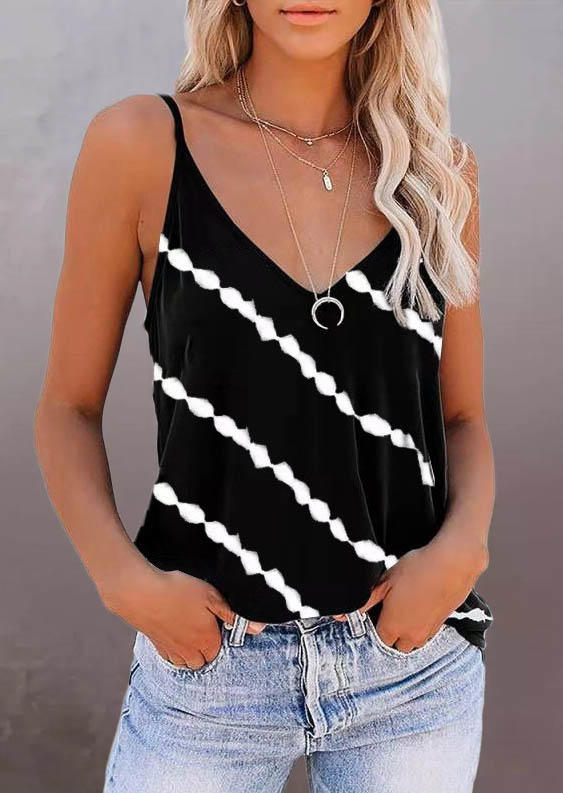 

Striped Adjustable Strap Camisole - Black, 532775