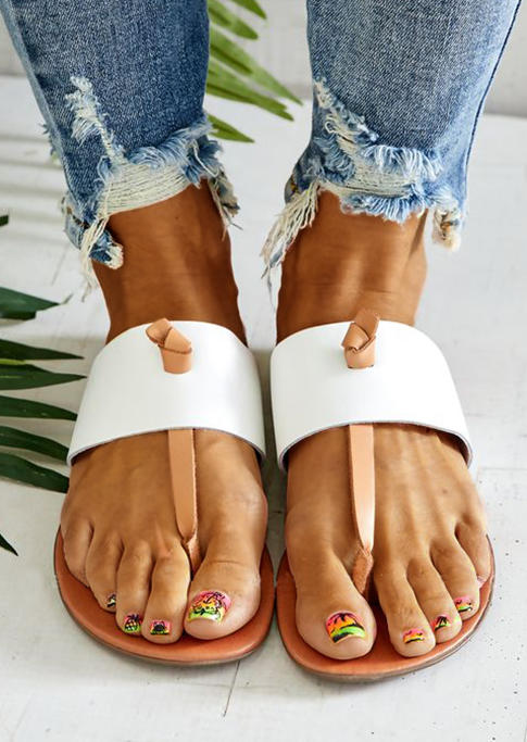 

Summer Color Block Flat Slippers - White, 532786