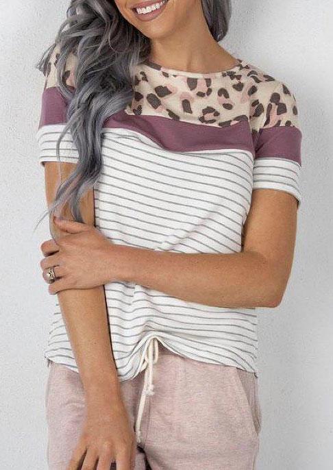 

Leopard Striped O-Neck Blouse, Multicolor, 532345