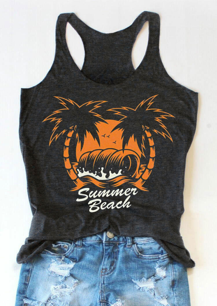 

Summer Beach Coconut Tree Racerback Tank - Dark Grey, 532372