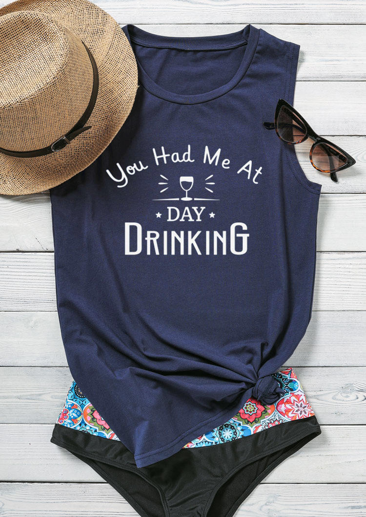 

You Had Me At Day Drinking O-Neck Tank - Navy Blue, 532527