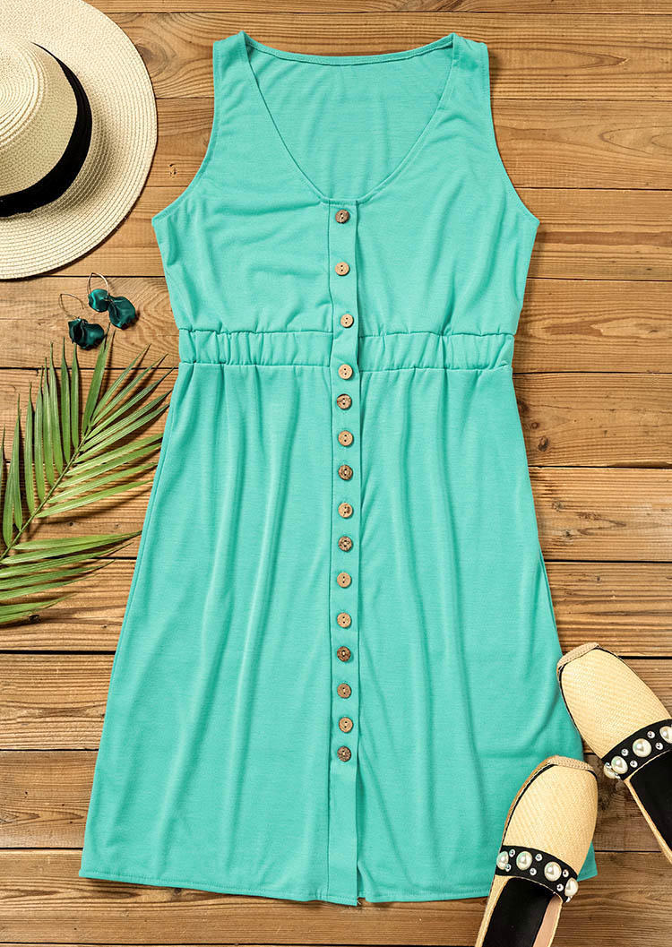 Kaufen Slit Button Sleeveless Mini Dress - Green. Bild