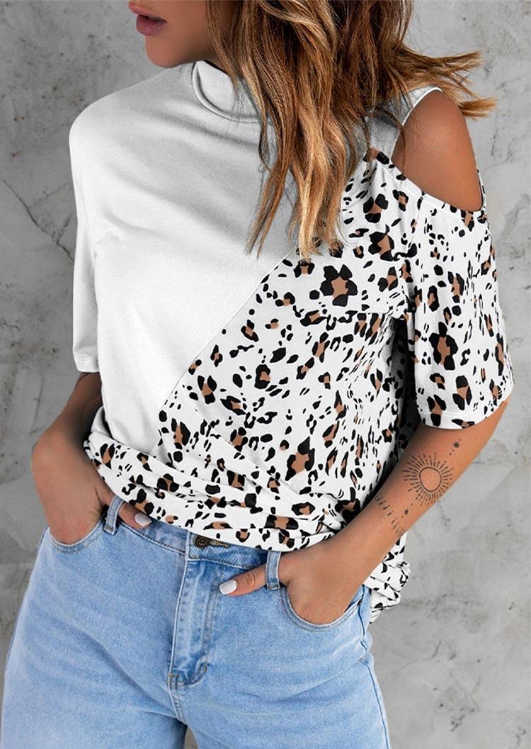 

Leopard One Sided Cold Shoulder Blouse - White, 532794