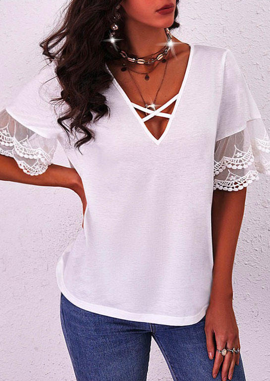 

Lace Criss-Cross Blouse - White, 532826