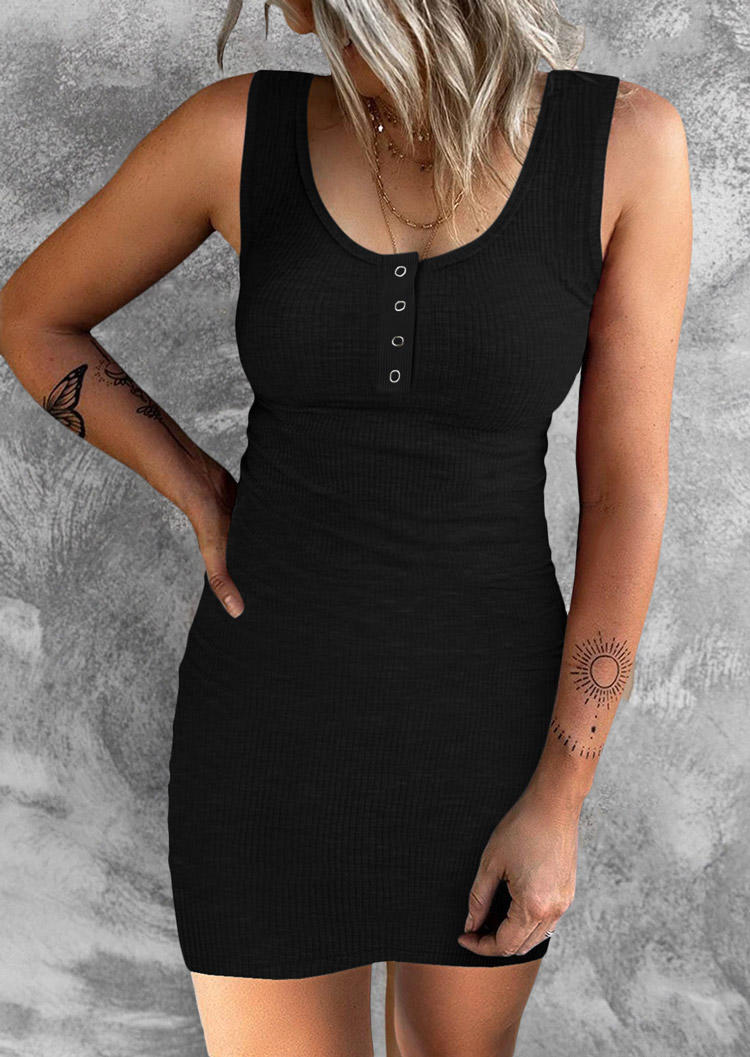 

Snap Button Sleeveless Bodycon Dress - Black, 532862