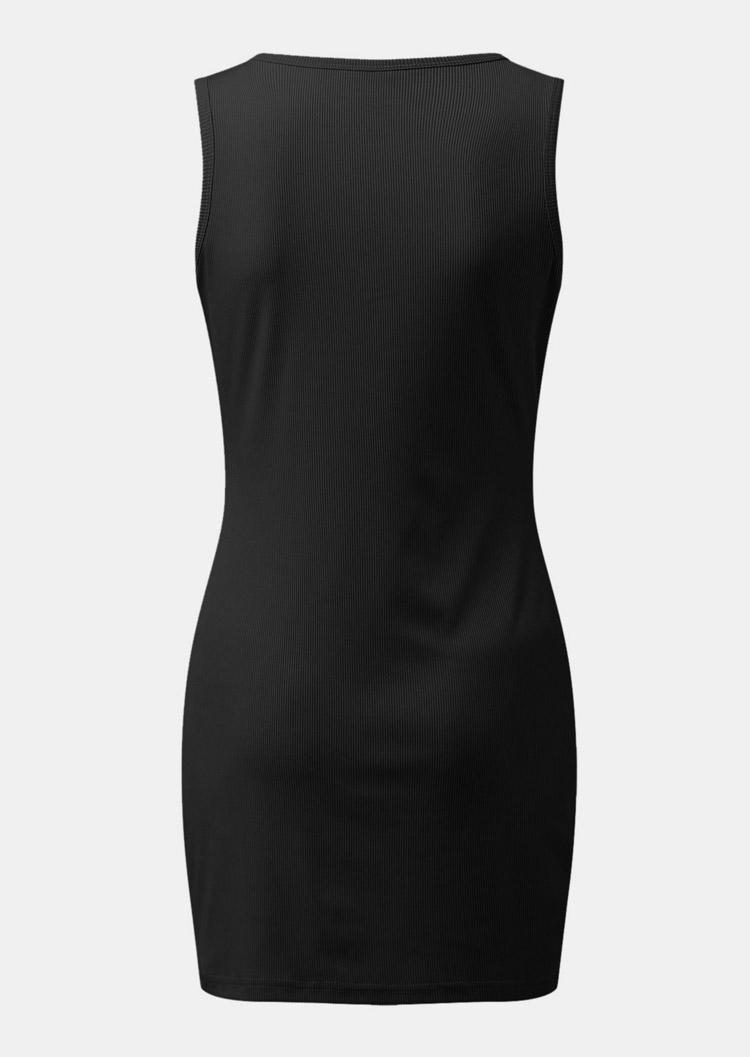 Snap Button Sleeveless Bodycon Dress - Black
