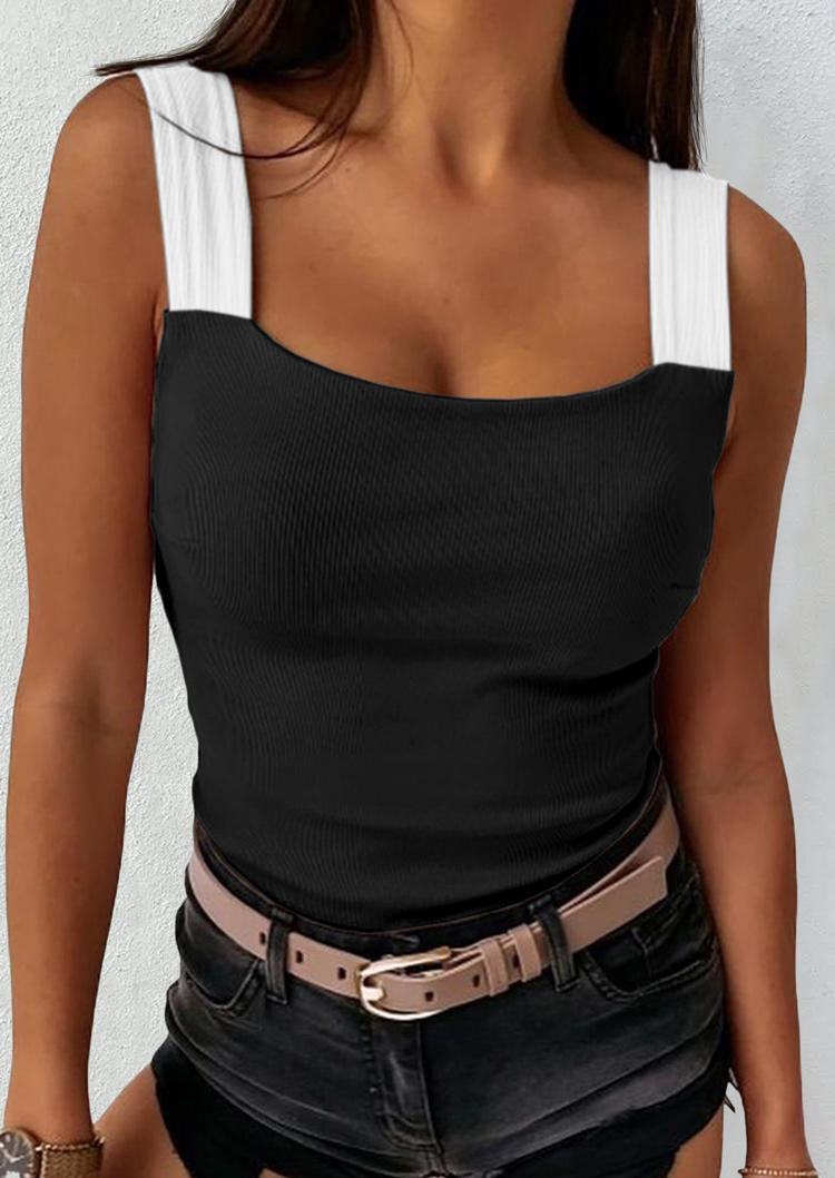 

Color Block Square Collar Tank - Black, 532893