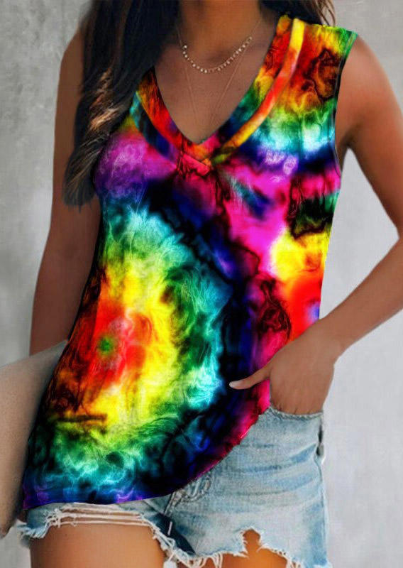 Tie Dye V-Neck Tank, Multicolor, 532062