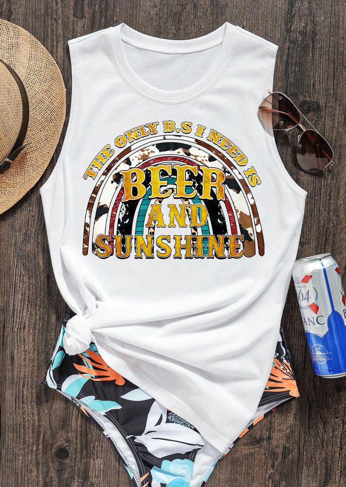 

The Only B.S I Need Is Beer And Sunshine Cow Rainbow Tank - White, 532464