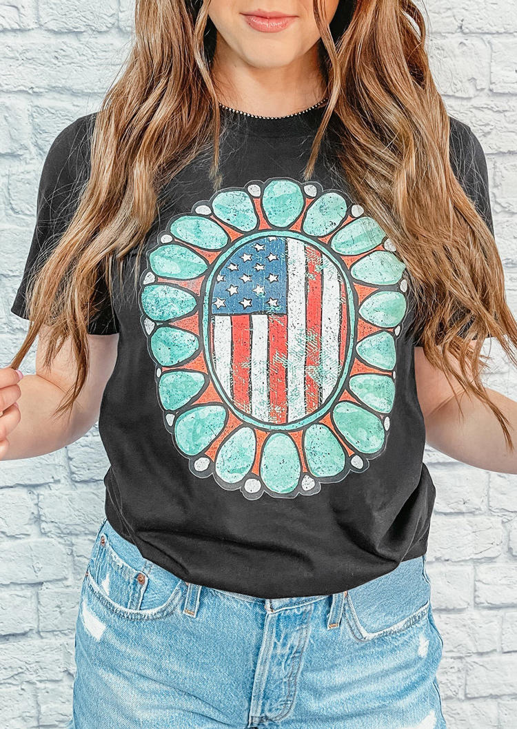 

American Flag Turquoise T-Shirt Tee - Dark Grey, 532638