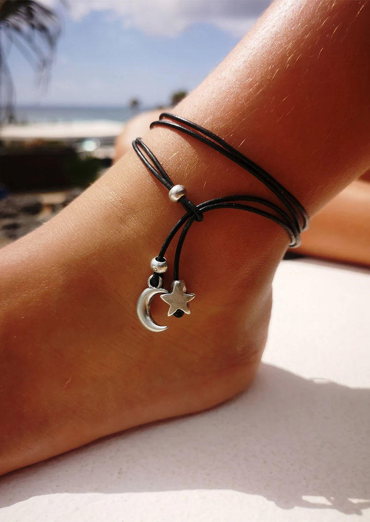 

Bohemian Star Moon Beading Anklet, Black, 532768
