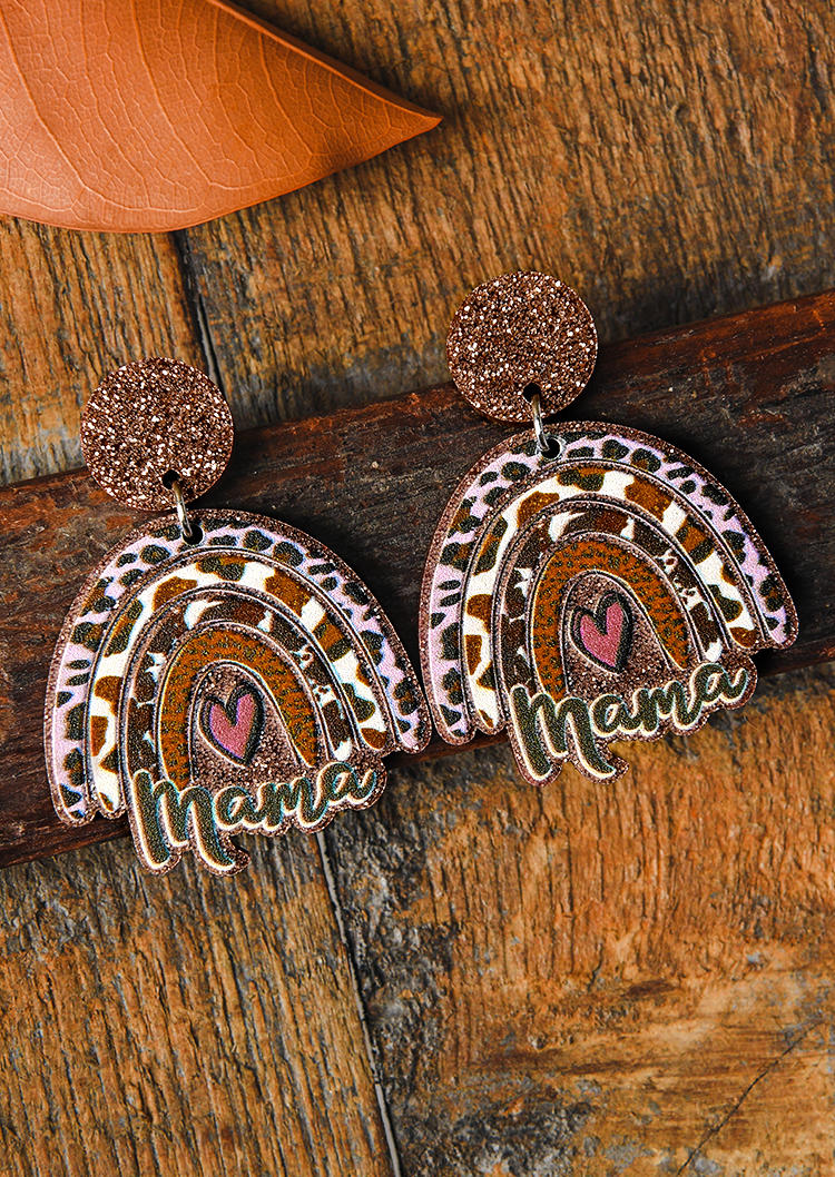 

Mama Leopard Heart Rainbow Earrings, Gold, 532863