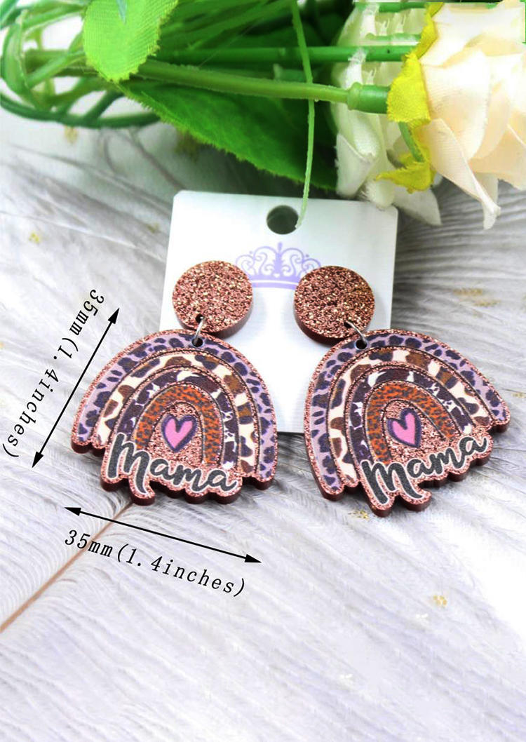 Mama Leopard Heart Rainbow Earrings