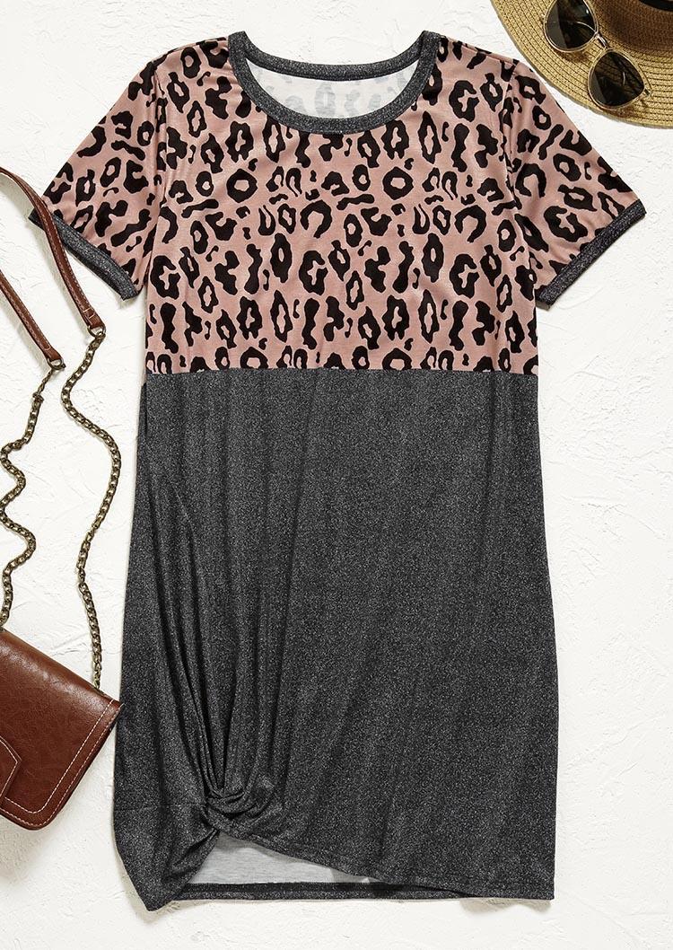 Leopard Twist O-Neck Mini Dress