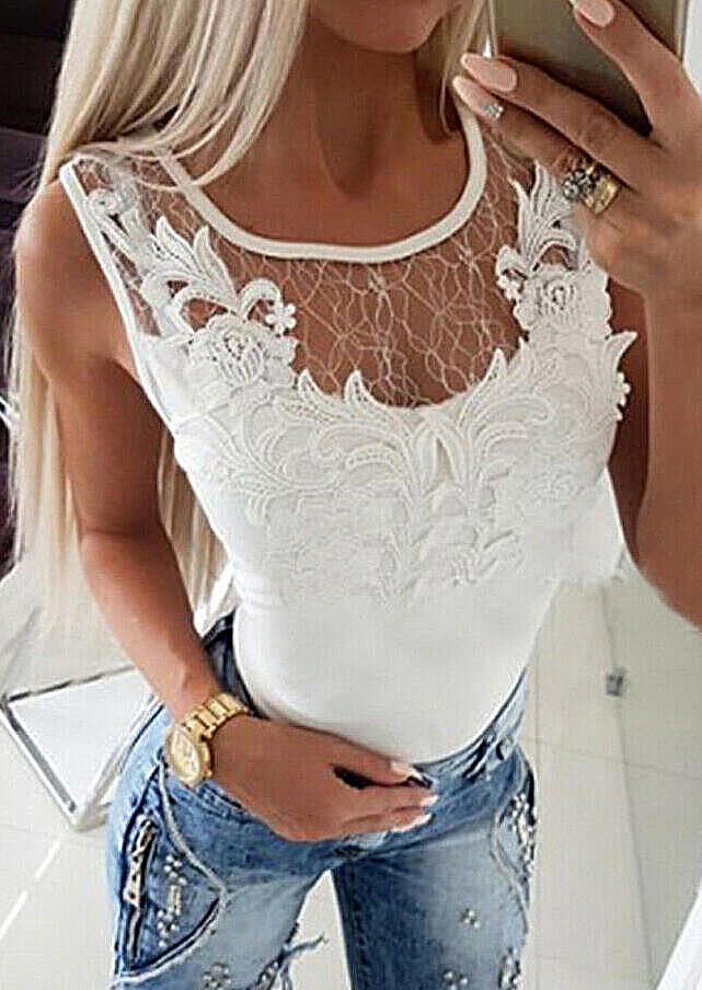 

Lace Splicing Mesh Hollow Out Tank - White, 532937
