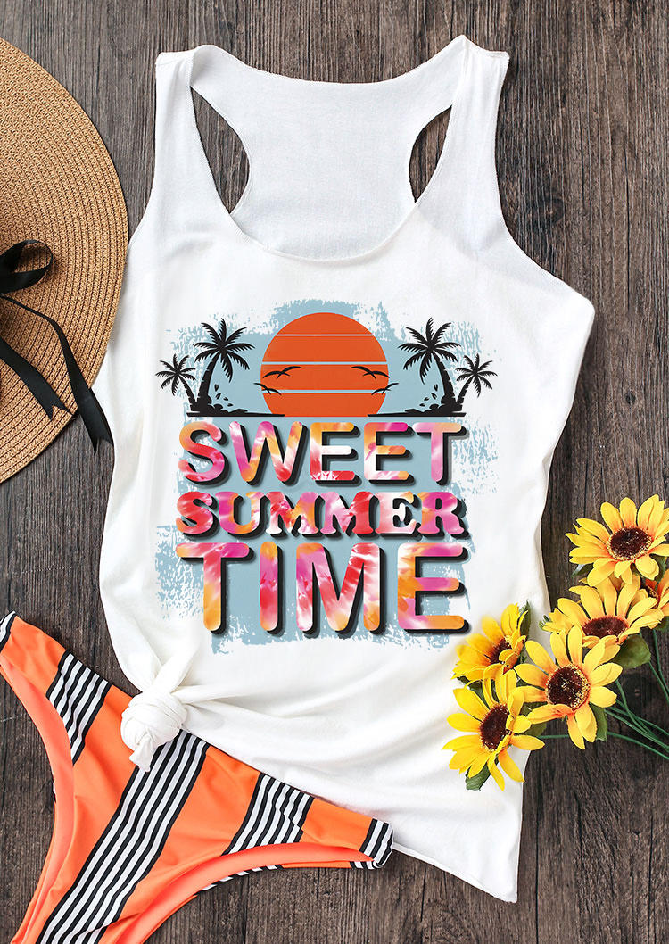 

Sweet Summer Time Coconut Tree Racerback Tank - White, 532705