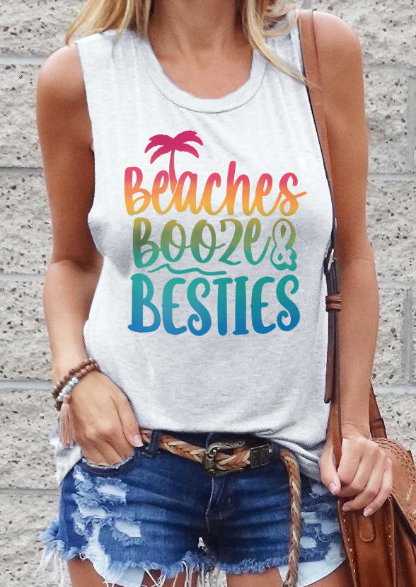 

Beaches Booze And Besties Gradient Tank - Light Grey, 532736