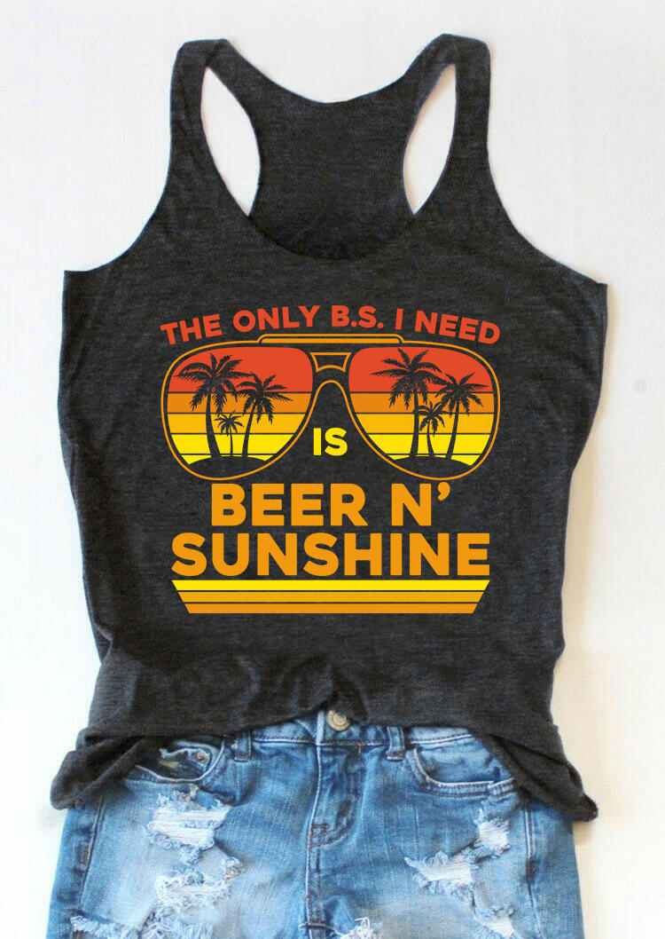 

The Only B.S. I Need Is Beer N' Sunshine Racerback Tank - Dark Grey, Gray, 532759