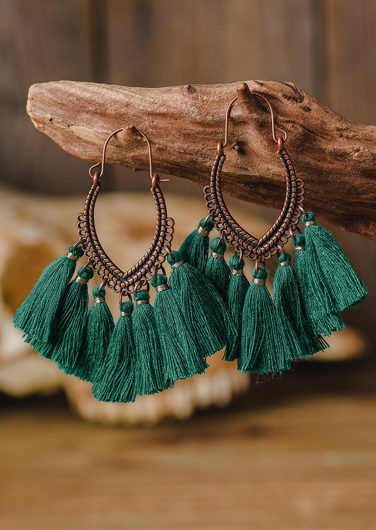 

Bohemian Tassel Hollow Out Earrings, Green, 532927