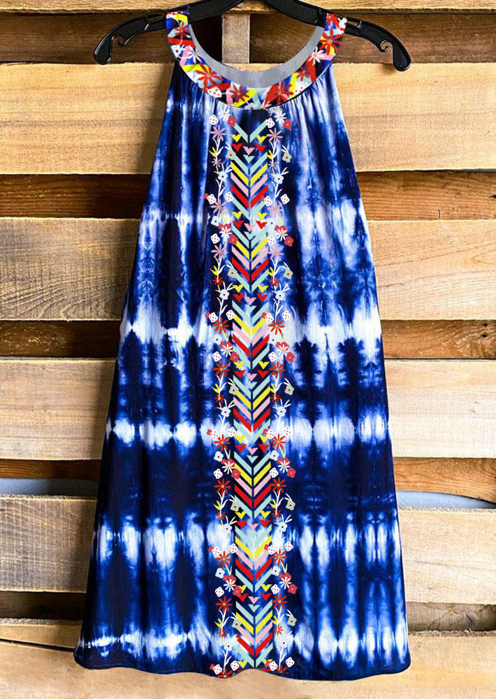 

Tie Dye Floral Arrow Mini Dress - Blue, 532975